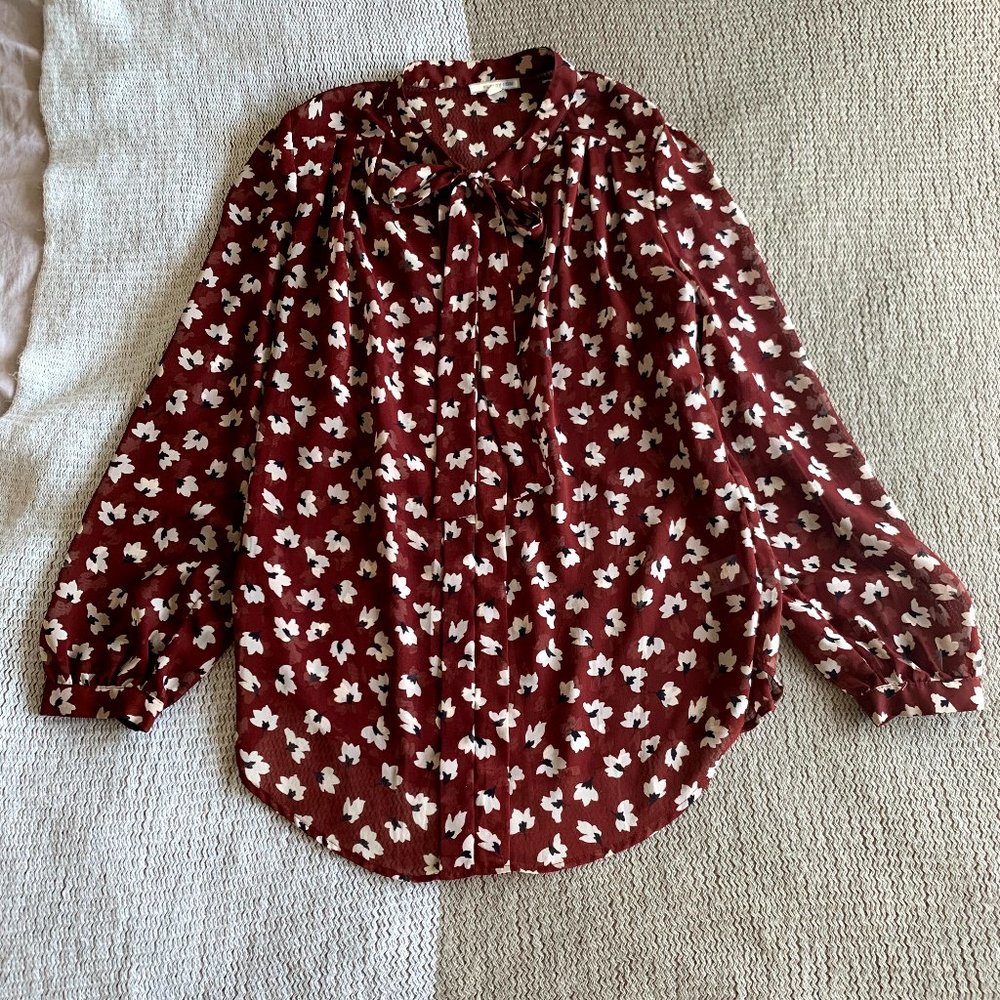 Pleione Tie Neck Blouse | Maroon Floral